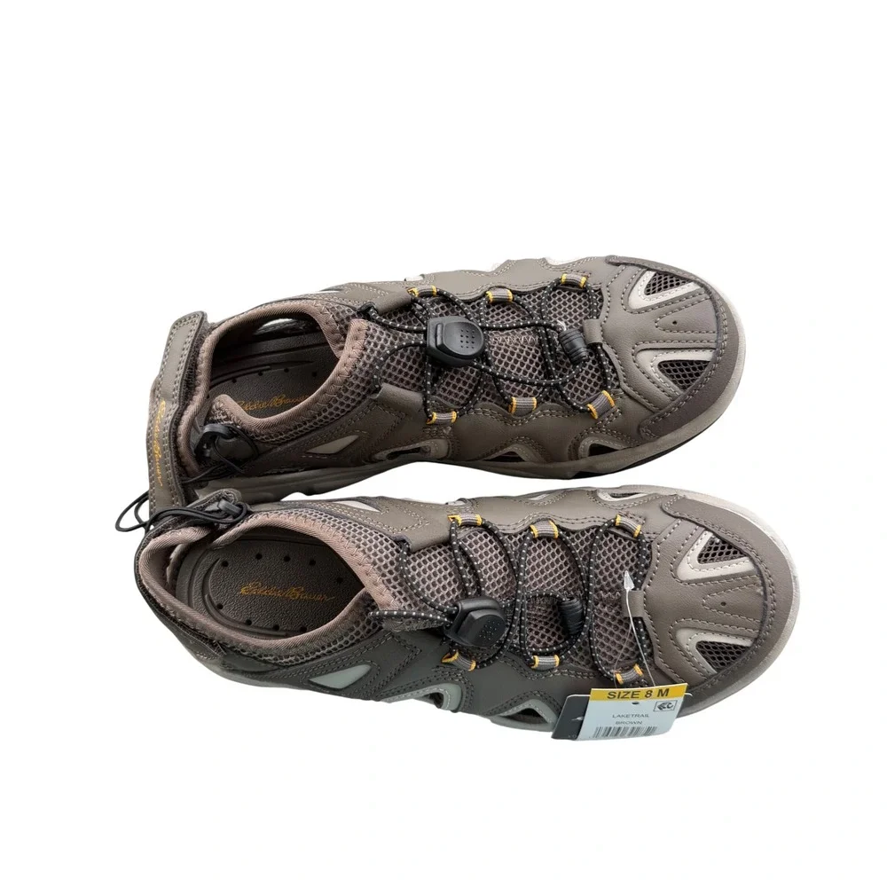 Eddie Bauer Laketrail Hiking Sandals Mens 8 Brown Closed Toe Bungee Trail Shoes